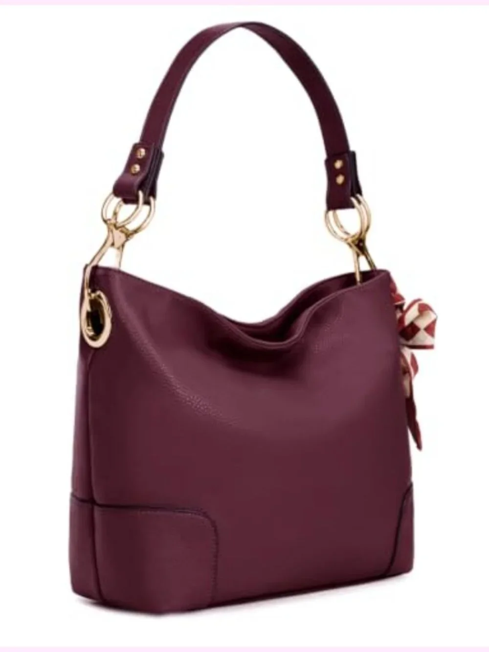 Faux Leather Hobo Bag with Top Handle and Shoulder Strap